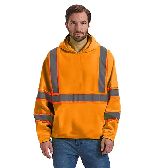 RADYAN&reg; Long Sleeve High Visibility Safety Hoodie with Hood for Construction Work Green {3}