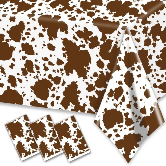 3Pcs Cow Print Tablecloths Farm Animals Brown Cow {1}