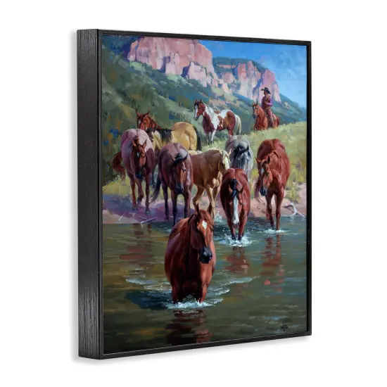 Stupell Industries Cowboy Leading Horses in River Framed Giclee By Jack Sorenson {3}