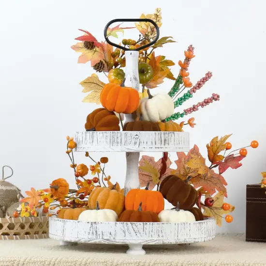 15PCS Artificial Fall Flocked Pumpkins Tabletop Decor {5}