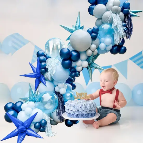 Blue Balloon Garland Arch Kit, 112 Packs Blue Mixed Balloons with Explosion Star Foil Balloons 18 12 10 5 Inch for Birthday Wedding Baby Shower Decorations Graduation Ceremony Supplies {5}