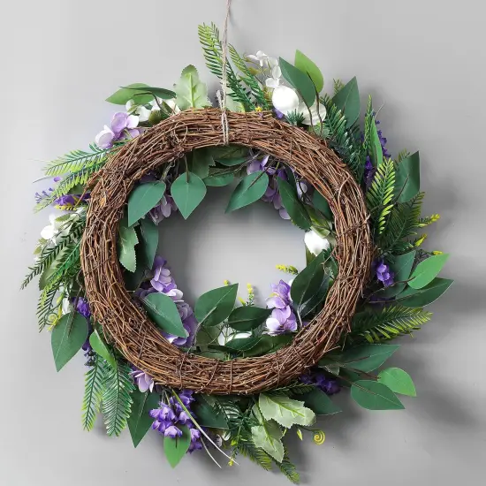 Summer Floral Wreaths for Front Door Green Plant Purple Hydrangea Weaths 18 inch on Grapevine Base, Perfect for Summer Wreaths Outdoor,Indoor and Farmhouse Decoration {5}