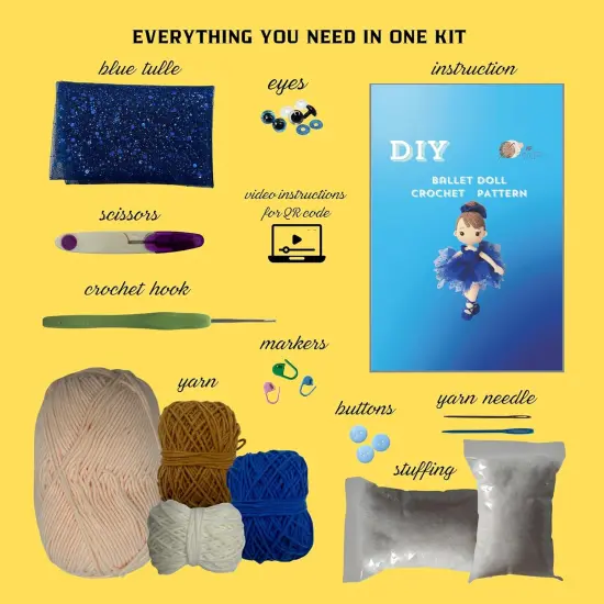 Crochet Kit DIY Doll Ballerina Craft Kits with Yarn Accessories Natural Fiber Crochet Doll Cute Handmade Plush Toy Kit {3}