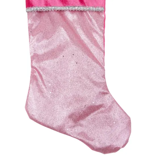 Northlight 21" Pink and Silver Glittered Princess Christmas Stocking with Cuff {5}