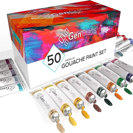 Gouache Paint 50 Colors 12 ml/ 0.406 oz. - Quality Non Toxic Pigment Paints for Canvas, Fabric, Crafts, and More {1}