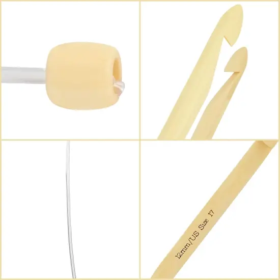 Bamboo Wood Crochet Hooks with Plastic Cable (16 Pairs) - 2-12mm Sizes - Tunisian Hook Needles Set with Bead Ends - for Knitting Yarn, Weave Craft and Crocheting Projects {4}