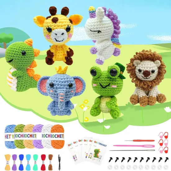 Crochet Kit for Beginners - Crochet Starter Kit with Step-by-Step Video Tutorials, Learn to Crochet Kits for Adults and Kids, DIY Knitting Supplies, Six Pack Animals {1}