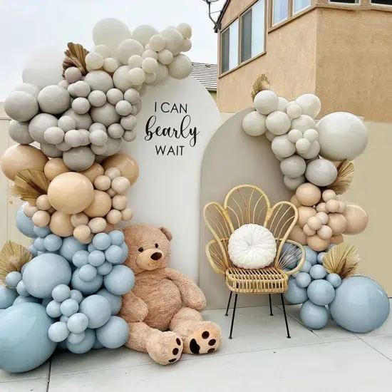 Dusty Blue Brown Balloon Garland Double Stuffed Blue Tan Balloons White Sand Grey Latex Balloons Neutral Balloon Arch Kit For Teddy Bear Baby Shower Boho Birthday Gender Reveal Party Decorations {1}