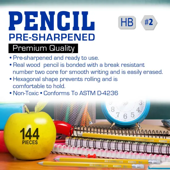 BAZIC Yellow Pencil #2 Pre-Sharpened Premium (144/Pack) {3}