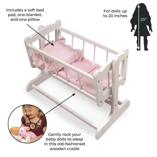 Badger Basket Heirloom Style Doll Cradle with Bedding - White/Pink {3}