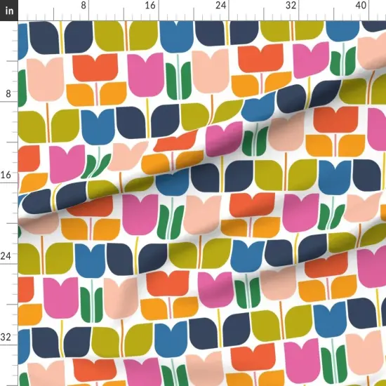 Various Fabrics by the Yard or Fat Quarter Retro Scandi Floral Colorful Tulips Geometric Scandinavian Mcm Mid Century Garden Bold Large Scale Cheerful Classroom Playroom Custom Printed Fabric by Spoonflower {1}