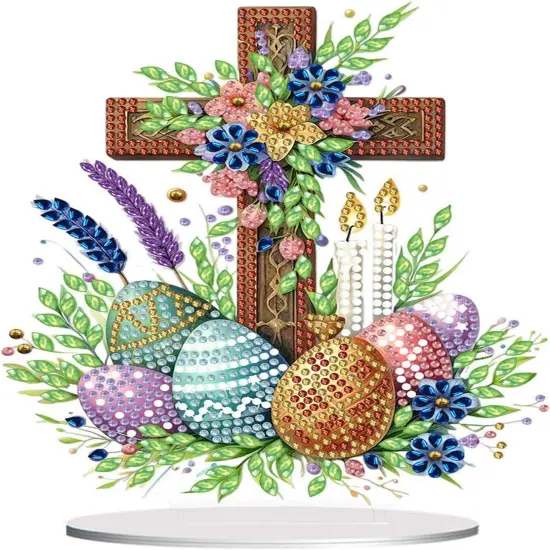 DIY Diamond Desktop Ornament Special Shaped Crystal Easter Cross Eggs Diamond Art Painting Tabletop Ornaments Single Sided Diamond Home Decor {1}