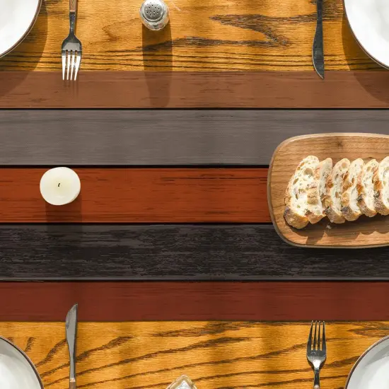 Orange Grey Retro Rustic Wood Texture Table Runner {3}