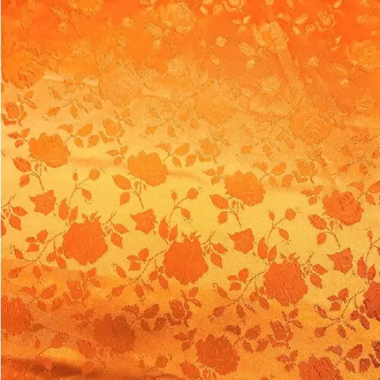 1 Yard Orange Rose Floral Jacquard Satin Fabric, 100% Polyester, 60/59&Prime; Wide {1}