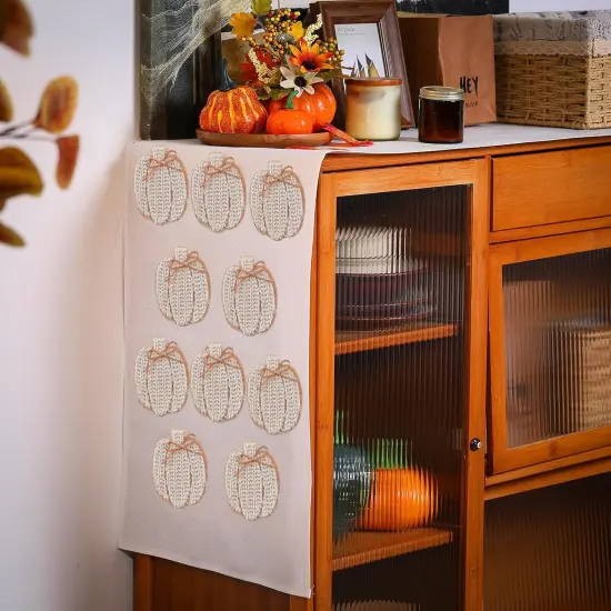 Fall Pumpkins Table Runner 3D Embroidered Handmade Linen 90 x 14 Inch {3}