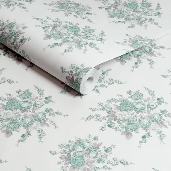 Rachel Ashwell Rose Blossom Teal Wallpaper {3}