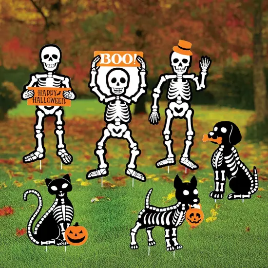Collections Etc Dog and Cat Skeleton Outdoor Stake Halloween Decoration - Set of 6 {1}