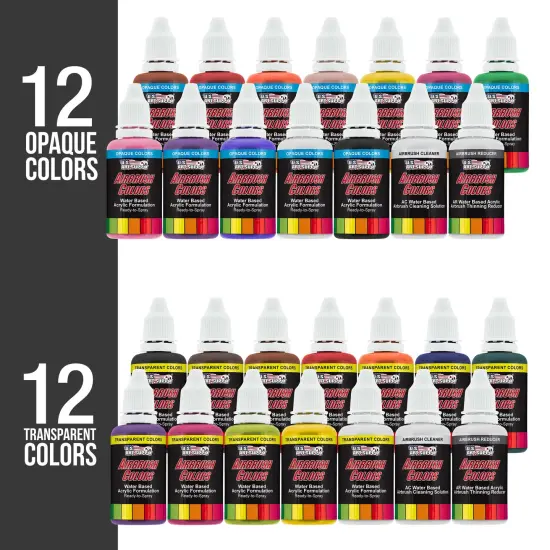 Cool Runner II Dual Fan Air Storage Tank Compressor System Kit with Fine Detail Control 0.2mm Tip Airbrush, 24 Color Acrylic Paint Set, How-To Guide {6}