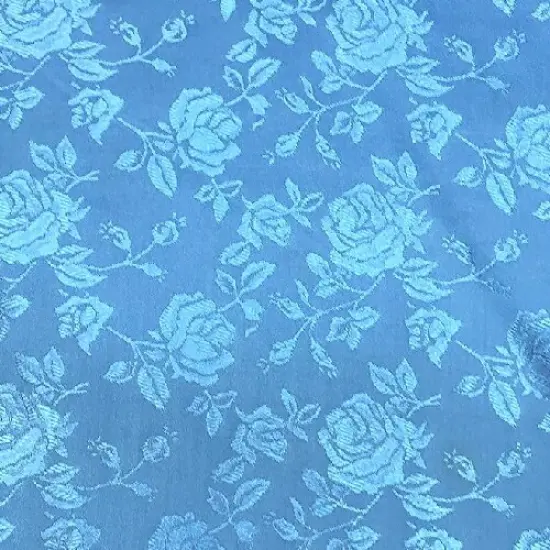 1 Yard Turquoise Rose Floral Jacquard Satin Fabric, 60/59&Prime; Wide, 100% Polyester {1}