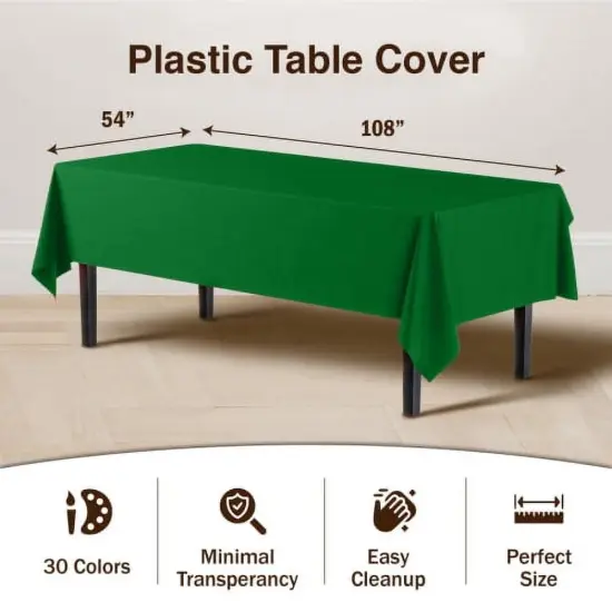 Exquisite 6-Pack Premium Plastic Tablecloth 54in. x 108in. Rectangle Plastic Table Cover Emerald {4}