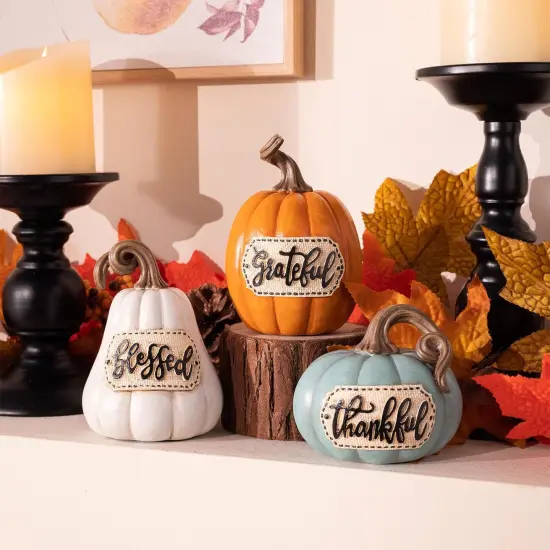 3 Resin Decorative Pumpkins Fall Table Decor {3}