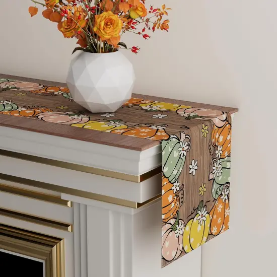 Fall Cartoon Pumpkin Wood Table Runner Table Decoration, 13x72 Inch {3}
