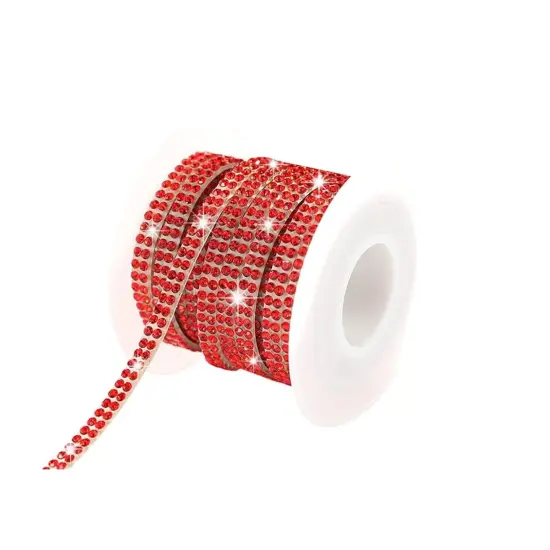 Self-Adhesive Rhinestone Ribbon Strip Roll Red {1}