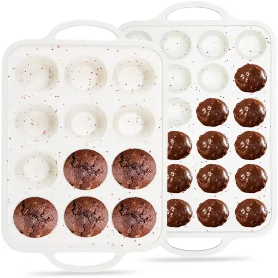 12 Cup and Mini 24 Cup Nonstick Cupcake Pan Set, Silicone Muffin Pan with Metal Reinforced Frame, Oven & Dishwasher Safe - Perfect for Baking Muffins, Cupcakes (2Pcs, Rainbow Dots) {1}