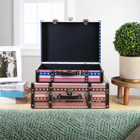 Northlight Vintage-Style Beautiful Star Decorative Luggage Trunks - 17.5" - Red White and Blue - Set of 2 Multi {4}