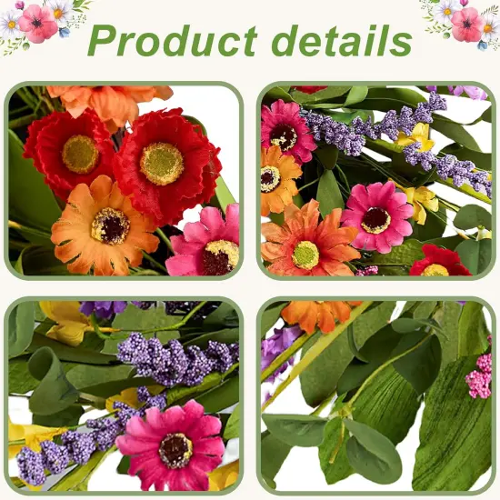 Artificial Spring Wreath 22 Inch Summer Wreaths for Front Door with Green Eucalyptus Leaves {5}