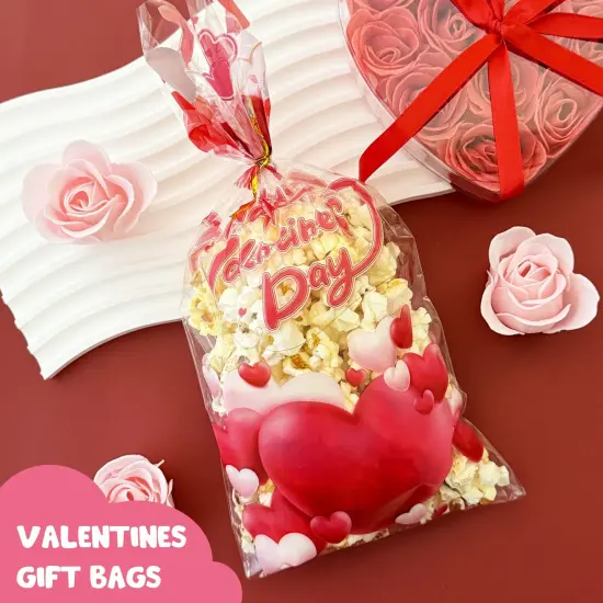 Wrapables Valentines Cellophane Treat Bags With Twist Ties for Candy, Cookies, Treats, Gifts and Party Favors (100pcs), Happy Valentines {3}
