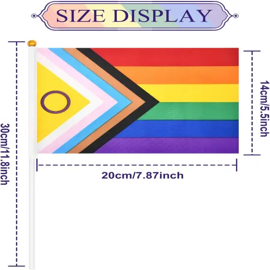 20 Pieces 5 x 8 Inches Small Intersex Inclusive Progress Pride Flag Sticks - Handheld Progress Pride Flags, Mini LGBTQ Rainbow Gay Flag for Outdoor LGBT Parades, Rainbow Pride Month Party Decorations {3}