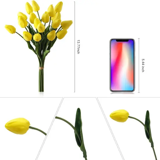 10pcs Artificial Yellow Tulips Faux Tulip Bouquet Real Touch Fake Flowers for Spring Mother's Day Easter Wedding Home Decoration {6}