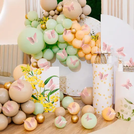 3D Gold Butterfly Wall Decor 3 Sizes 4 Styles Butterfly Party Decorations Cake Decorations Removable Stickers Wall Decor Room Mural Metallic Kids (Pink, 48Pcs) {2}