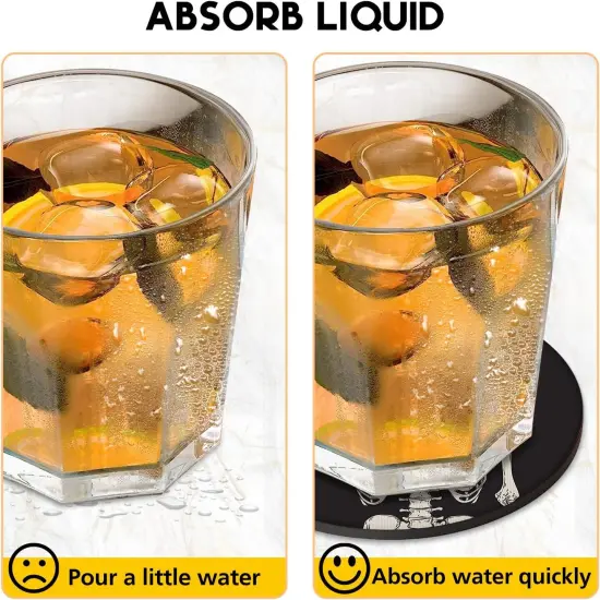 6 Pack- Coasters for Drinks Coffee Table, Skeleton Funny Black Silicone {2}