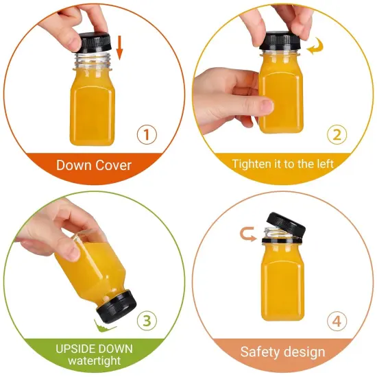 24 Pack 4oz Empty PET Plastic Juice Bottles with Leak-Proof Caps Lids {2}