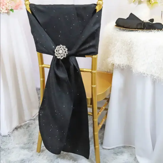 10 Pieces Black Sequin Paillette Poly Flax Burlap Chair Sashes 8"x108" Rustic Glam Event Decor {2}