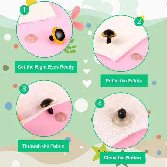 UPINS 180 Pieces 12-30 mm Large Safety Eyes and Nose with Washers for Amigurumi Stuffed Animal Eyes Plastic Craft Doll Crochet Eyes for DIY of Puppet, Bear, Toy Making Supplies (Assorted Colors) {5}