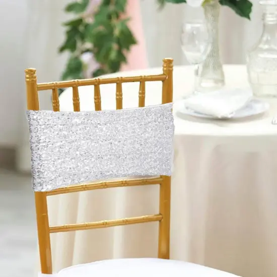 10 Pieces Sparkling Platinum Light Silver Sequin Spandex Chair Bands 7 x 13 Inches {3}