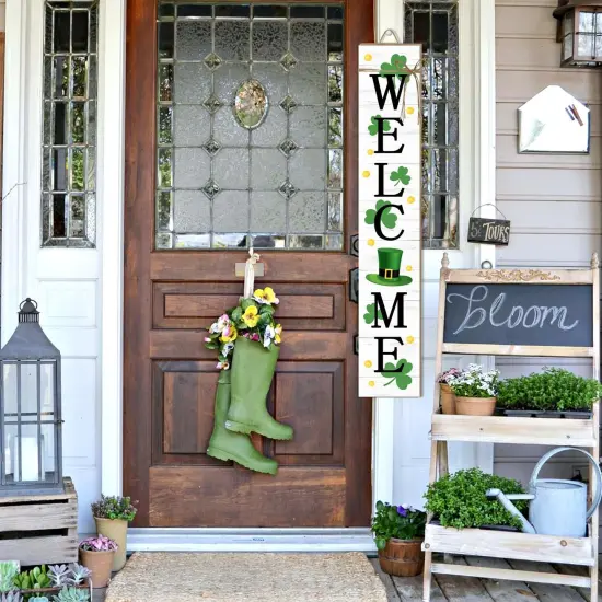 St. Patrick's Day Wooden Porch Sign 47" Spring Large Welcome Porch Sign for Home Front Door Yard Clover Party Decor (Green) {5}