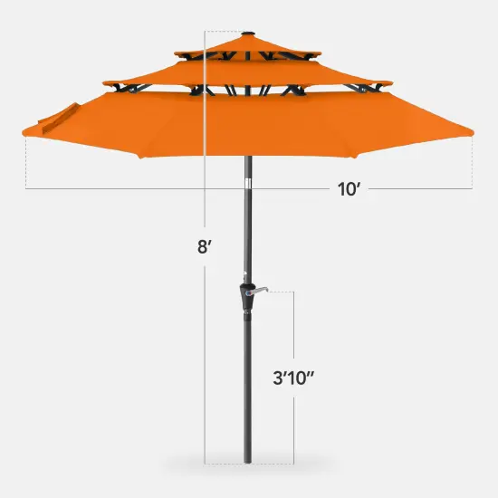 Best Choice Products 10ft 3-Tier Patio Umbrella, Market Sun Shade w/ Tilt Adjustment, Easy Crank Orange {2}