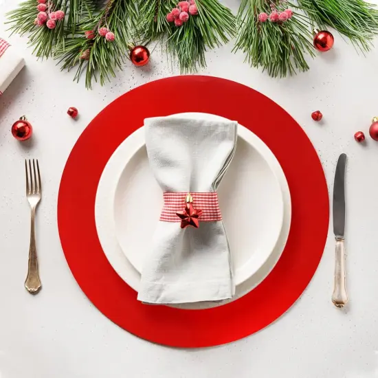 50 PCS Red Paper Placemats Round Place Mats Shiny Mirrored Disposable Paper Charger Doilies Tablemats for Christmas Valentines Party Birthday Wedding Dinner Table Decor {4}