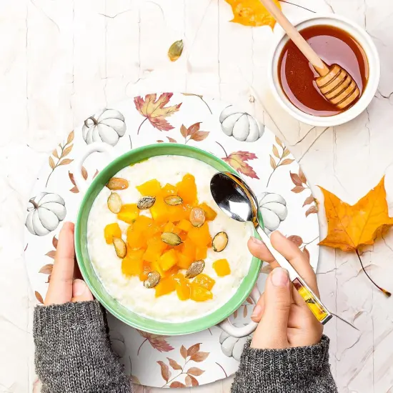 50 Sheets Fall Pumpkin Leaves Paper Placemat Orange White Round Paper Table Mat {4}