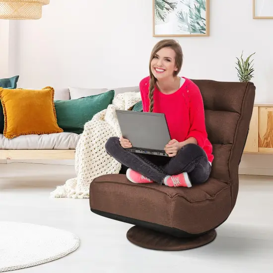 5-Position Folding Floor Gaming Chair with 360 Degrees Swivel Base Suitable for Any Room Rustic Brown {1}