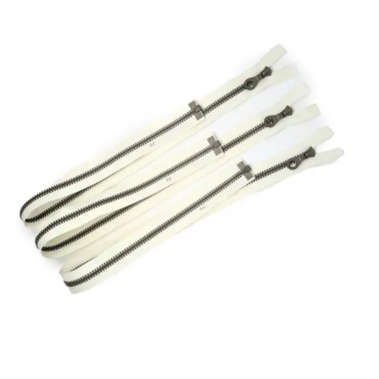Off White Molded Plastic Jacket Zipper with Brown Teeth 25 Inches {3}