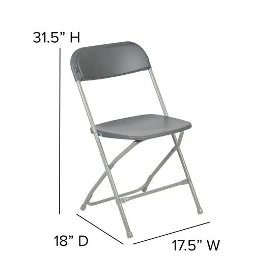Emma and Oliver Set of 6 Stackable Folding Plastic Chairs - 650 LB Weight Capacity Grey {6}