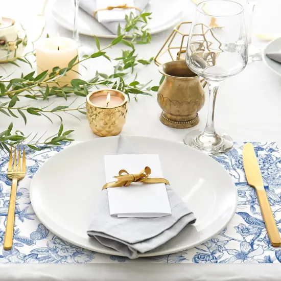 50 Pack Flower Bird Paper Place Mats Blue White Hydrangea Branches Disposable Placemat {2}