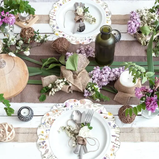 50 Pcs Spring Floral Paper Place Mats, Butterfly Disposable Place Mats, 13.5 inch Scalloped Disposable Placemats Round Placemats for Table Paper Decoration for Birthday Wedding Banquet Party {5}