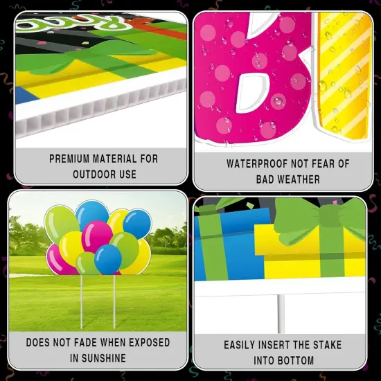 Happy Birthday Yard Signs with Stakes - 2 x LED Lights and Personalized Signs with 20 Number Stickers - 16" Large Birthday Yard Signs Colourful Outdoor Lawn Decorations, REUSABLE, WEATHERPROOF {5}