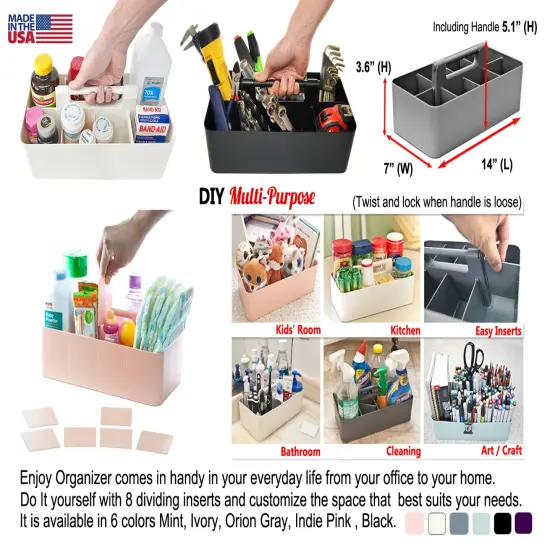 Enjoy Organizer |Portable Caddy, DIY Dividers, 8 Compartments, School Office Supplies Home Business Organizer,Portable Basket with Handle Made in USA {5}